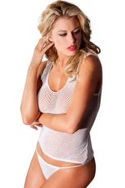 Be Wicked White Fishnet Tank Top & Panty Bodystocking Set Bodystocking Lingerie