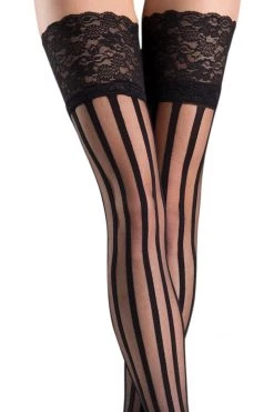 Be Wicked Saloon Gal Striped Lace Top Thigh Highs Hosiery