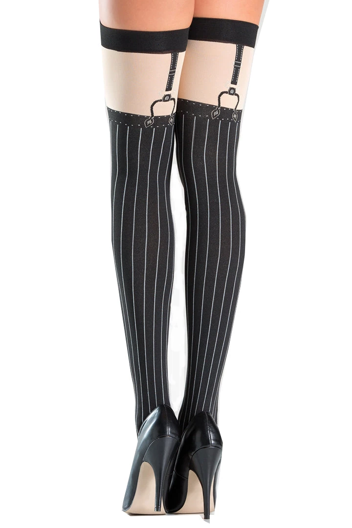 Be Wicked Gangster Garter Pinstripe Thigh Highs Hosiery 4 Be Wicked Gangster Garter Pinstripe Thigh Highs Hosiery