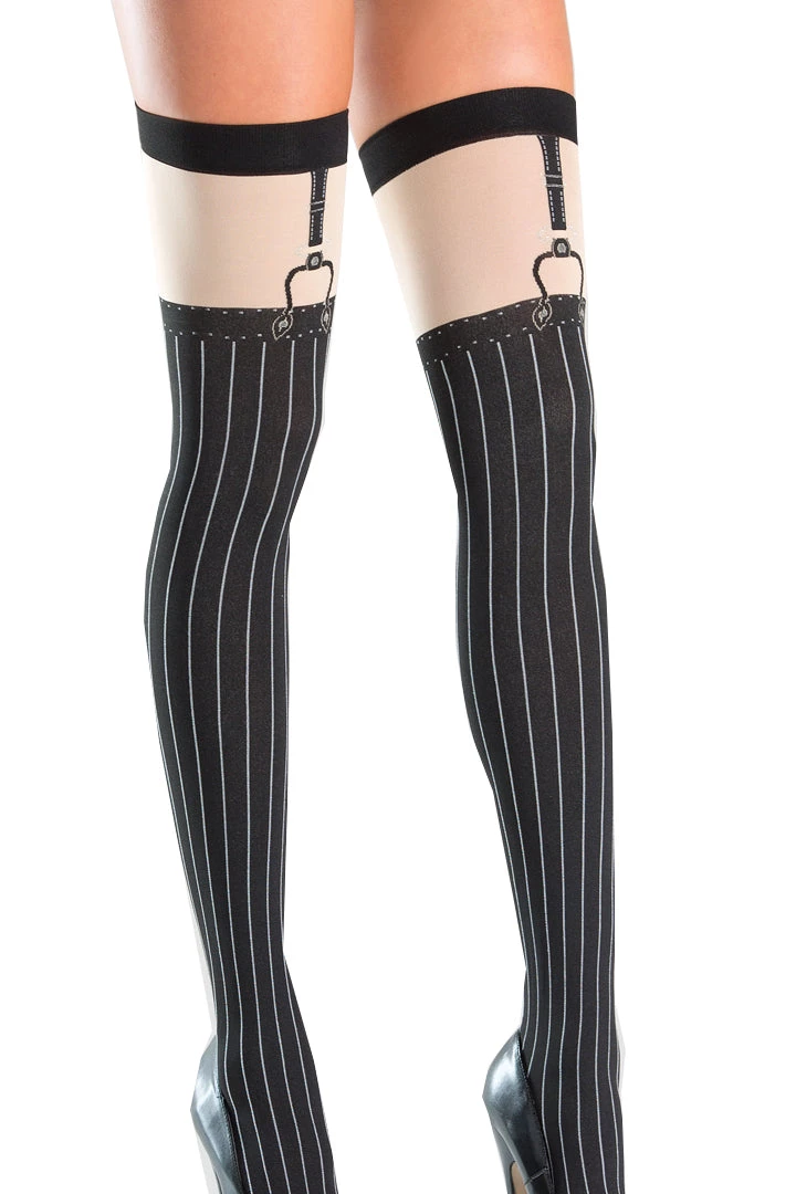 Be Wicked Gangster Garter Pinstripe Thigh Highs Hosiery 5 Be Wicked Gangster Garter Pinstripe Thigh Highs Hosiery