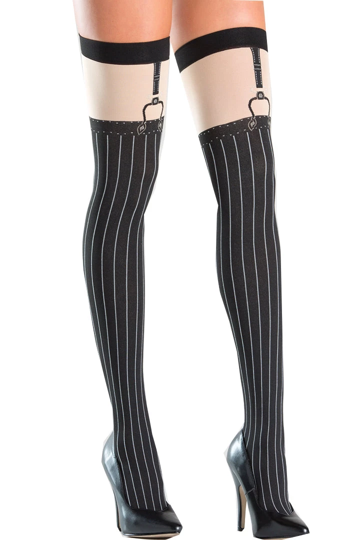 Be Wicked Gangster Garter Pinstripe Thigh Highs Hosiery 3 Be Wicked Gangster Garter Pinstripe Thigh Highs Hosiery