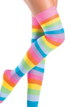 Be Wicked Neon Candy Land Striped Thigh Highs