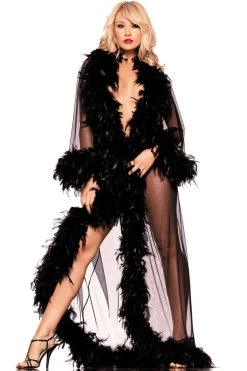 Be Wicked Lingerie Glamorous Black Floor Length Feather Robe
