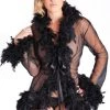 Be Wicked Lingerie Glamorous Black Sheer Feather Robe
