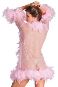 Be Wicked Glamorous Light Pink Sheer Feather Robe Lingerie