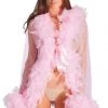 Be Wicked Glamorous Light Pink Sheer Feather Robe Lingerie