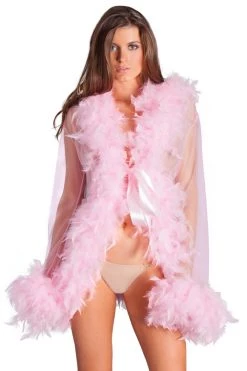 Be Wicked Glamorous Light Pink Sheer Feather Robe Lingerie