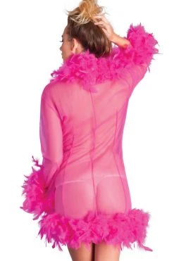 Be Wicked Glamorous Hot Pink Sheer Feather Robe Lingerie