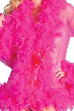 Be Wicked Glamorous Hot Pink Sheer Feather Robe Lingerie