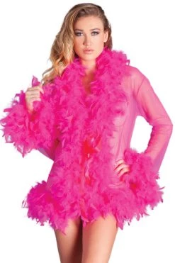 Be Wicked Glamorous Hot Pink Sheer Feather Robe Lingerie