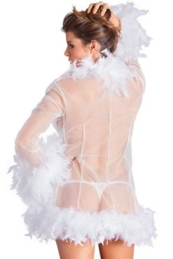 Be Wicked Lingerie Glamorous White Sheer Feather Robe
