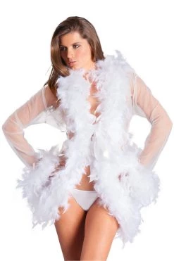 Be Wicked Lingerie Glamorous White Sheer Feather Robe