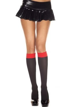Magic Silk Risque Rockstar Black & Red Two-Tone Knee Hi Stockings Hosiery