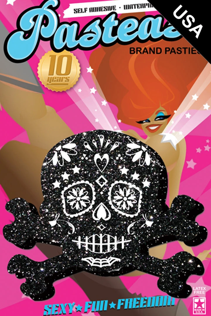 Pastease Black Glitter Skull & Crossbones Nipple Pasties Accessories 4 Pastease Black Glitter Skull & Crossbones Nipple Pasties Accessories