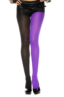 Music Legs Juicy Jester Onyx & Royal Purple Opaque Tights Hosiery