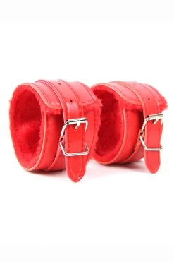 OY Brands Red Faux Leather Furry Wrist Cuffs Valentines Day Lingerie