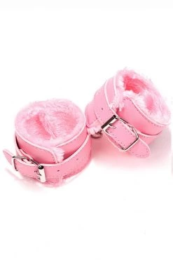OY Brands Valentines Day Lingerie Pink Faux Leather Furry Wrist Cuffs