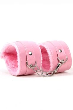 OY Brands Valentines Day Lingerie Pink Faux Leather Furry Wrist Cuffs