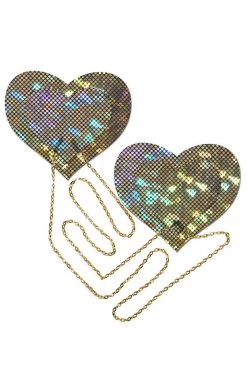 Pastease Gold Shattered Heart Nipple Pasties With Chains