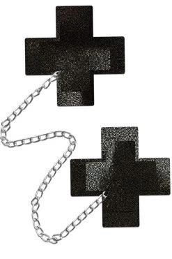 Pastease Liquid Black XX With Silver Chain Nipple Pasties Bras