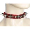 Funk Plus 3/4" Red Plaid Choker With Small Cone Spikes 1 Funk Plus 3/4" Red Plaid Choker With Small Cone Spikes