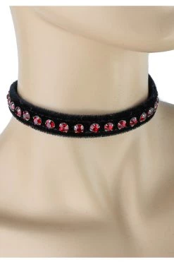 Funk Plus Black Velvet Choker With Red Rhinestones