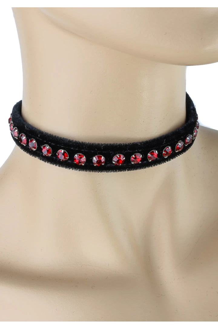 Funk Plus Black Velvet Choker With Red Rhinestones 3 Funk Plus Black Velvet Choker With Red Rhinestones