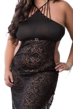 G World Intimates Lingerie Sensual Black Lace Night Dress