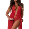 G World Intimates Red Zipper Crotch Teddy Gown