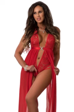 G World Intimates Red Zipper Crotch Teddy Gown