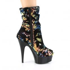 Pleaser Shoes 6" Heel Blue Iridescent Sequins/Blk Platform Slouch Ankle Boot, Side Zip* 9 Pleaser Shoes 6