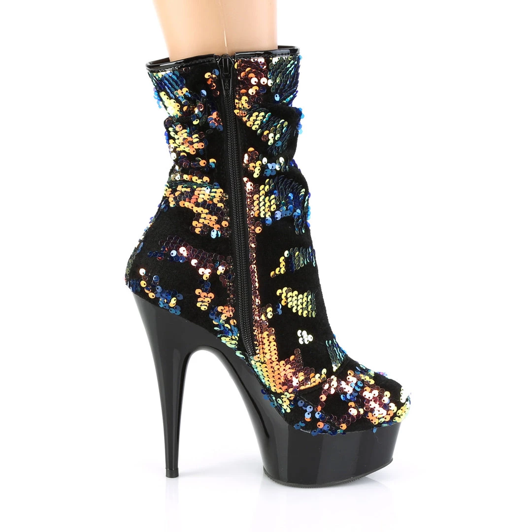 Pleaser Shoes 6" Heel Blue Iridescent Sequins/Blk Platform Slouch Ankle Boot, Side Zip* 5 Pleaser Shoes 6" Heel Blue Iridescent Sequins/Blk Platform Slouch Ankle Boot, Side Zip*