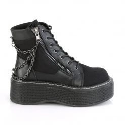 Pleaser 2" Black Canvas-Vegan Leather Platform Lace-Up Bootie, Outer Metal Zipper* 9 Pleaser 2