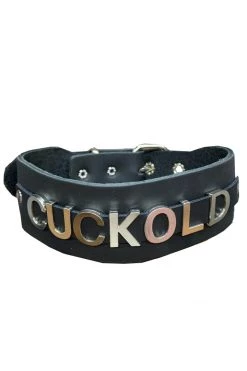 Funk Plus BDSM Collars 1 3/4" Leather Strap 'CUCKOLD' Name Choker