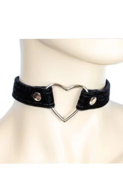 Funk Plus BDSM Collars Heart Ring Black Velvet Choker