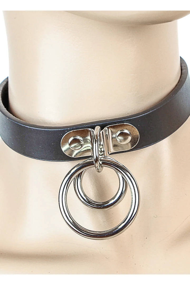 Funk Plus Leather Double O Ring Choker 4 Funk Plus Leather Double O Ring Choker