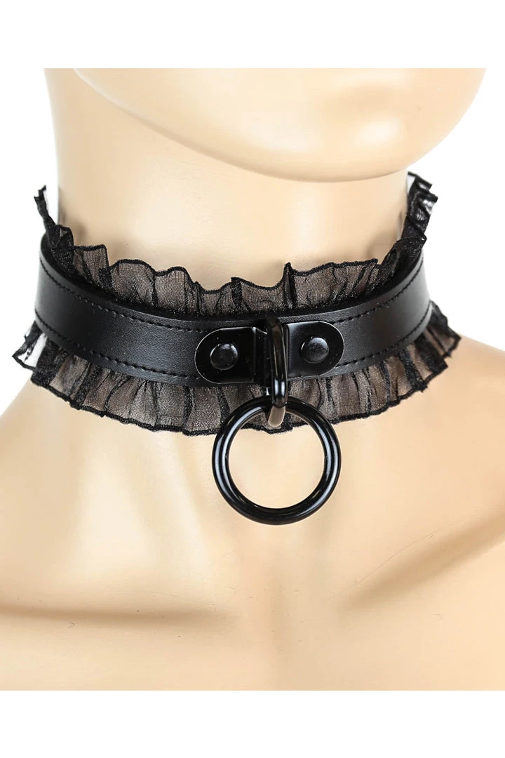 Funk Plus Leather & Lace O Ring Choker 3 Funk Plus Leather & Lace O Ring Choker