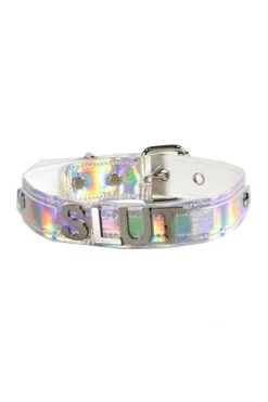 Funk Plus BDSM Collars Silver Hologram 3D 1" SLUT Choker