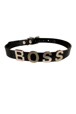 Funk Plus BDSM Collars Vinyl Black 'BOSS' Name Choker