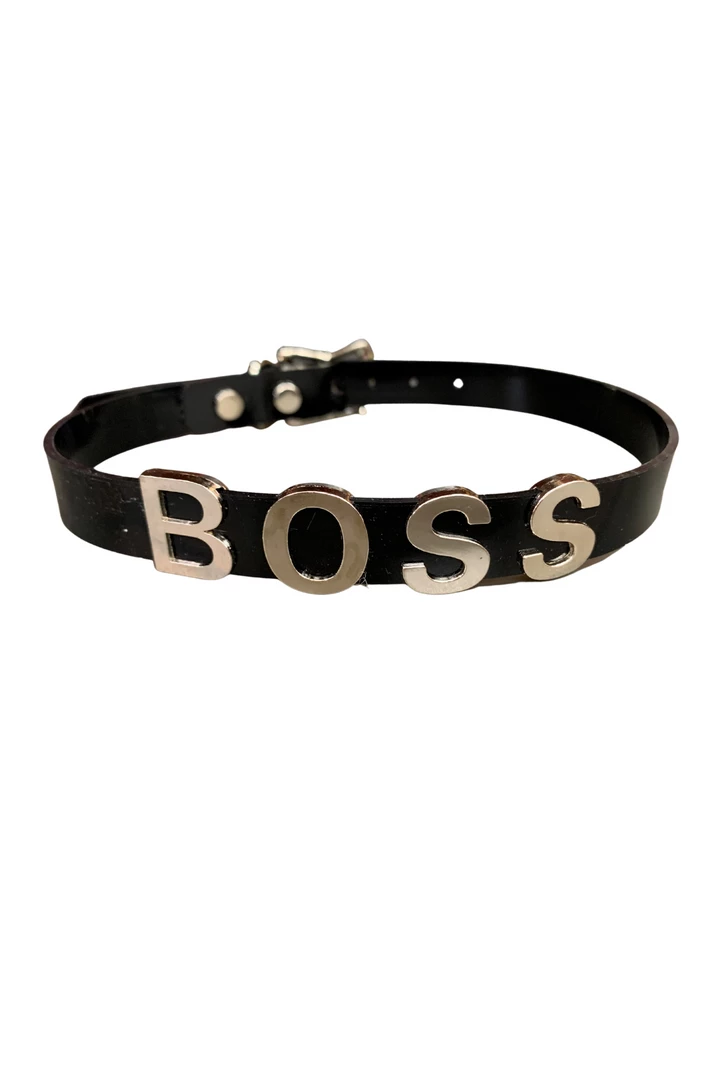 Funk Plus BDSM Collars Vinyl Black 'BOSS' Name Choker 4 Funk Plus BDSM Collars Vinyl Black 'BOSS' Name Choker
