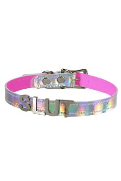 Funk Plus Silver Hologram 3D SLUT Slave Collar