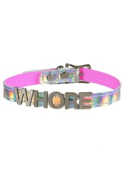 Funk Plus Silver Hologram 3D WHORE Slave Collar BDSM Collars