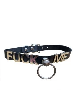 Funk Plus 3D Steel FUCK ME Name Collar With Bondage Ring