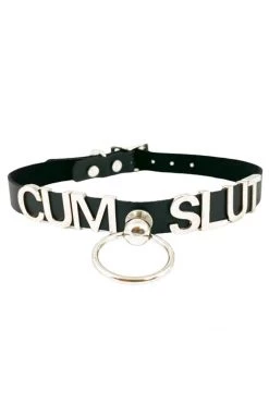 Funk Plus 3D Steel CUM SLUT Name Collar With Bondage Ring BDSM Collars