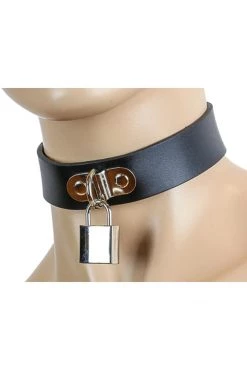 Funk Plus Black Leather Collar With D-Ring And Square Lock BDSM Collars
