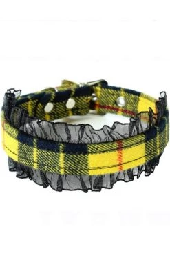 Funk Plus Yellow Plaid Lace Fetish Choker BDSM Collars