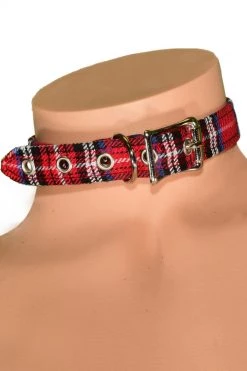 Funk Plus Red Plaid O Ring Choker Collar