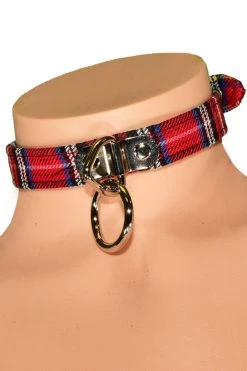 Funk Plus Red Plaid O Ring Choker Collar