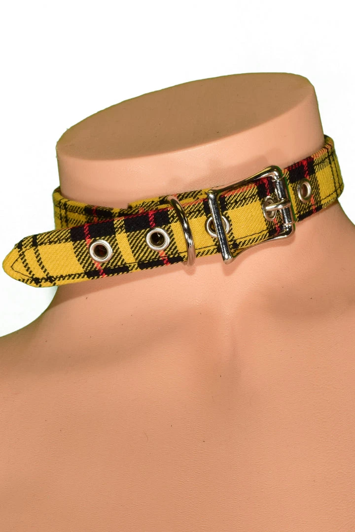 Funk Plus Yellow Plaid O Ring Choker Collar BDSM Collars 4 Funk Plus Yellow Plaid O Ring Choker Collar BDSM Collars