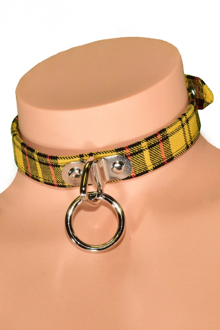 Funk Plus Yellow Plaid O Ring Choker Collar BDSM Collars 3 Funk Plus Yellow Plaid O Ring Choker Collar BDSM Collars